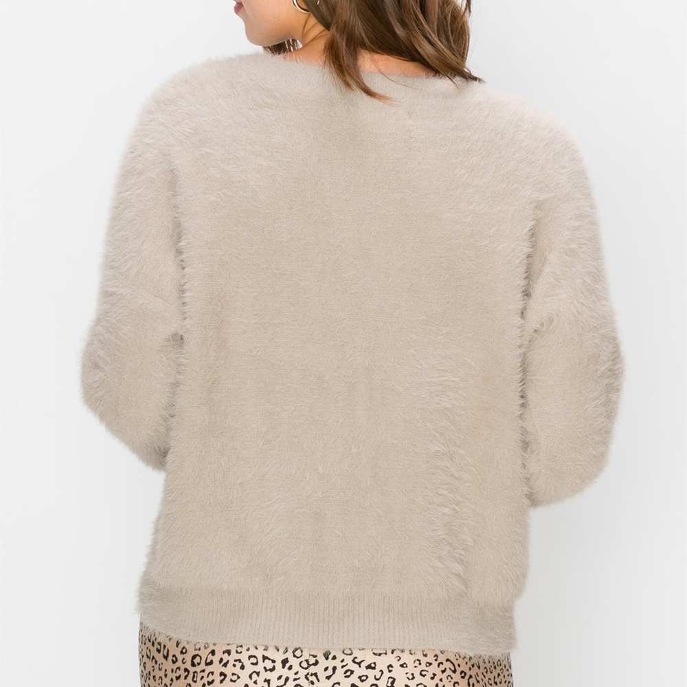 Boutique NWT Round Neck Fuzzy Sweater-Stone - Picture 3 of 5